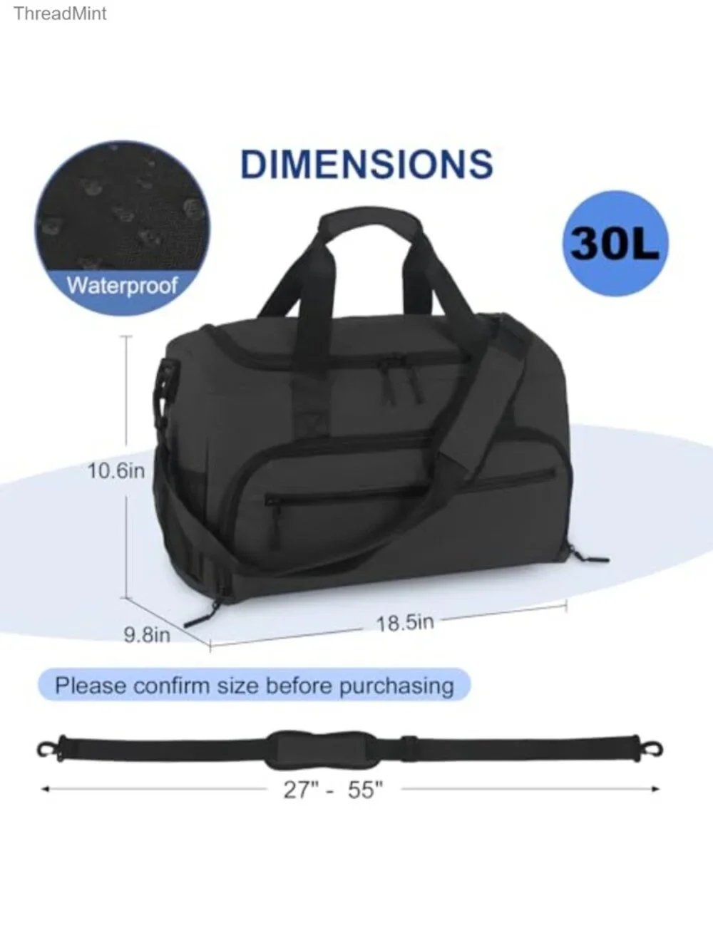 Gym Duffle Bag with Shoe Compartment, Wet Pocket, Sports Weekender for Travel